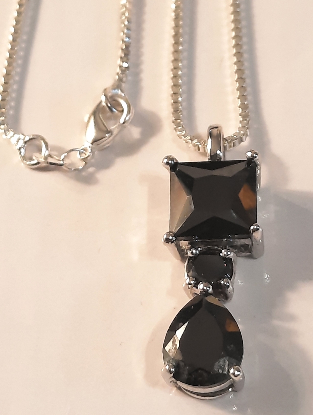 Sterling Silver Black Gem Drop Pendant Necklace